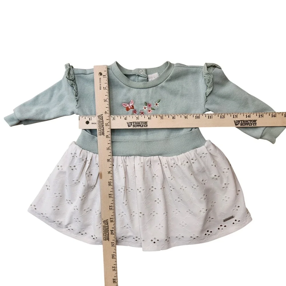 Kensie Baby‎ Girl Mint Green Sweater Dress Eyelet Skirt Butterfly Embroidery 12M